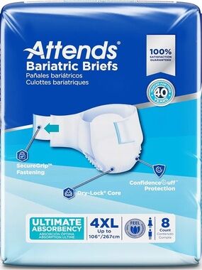 Attends Bariatric Briefs 4XL - Blue/White
